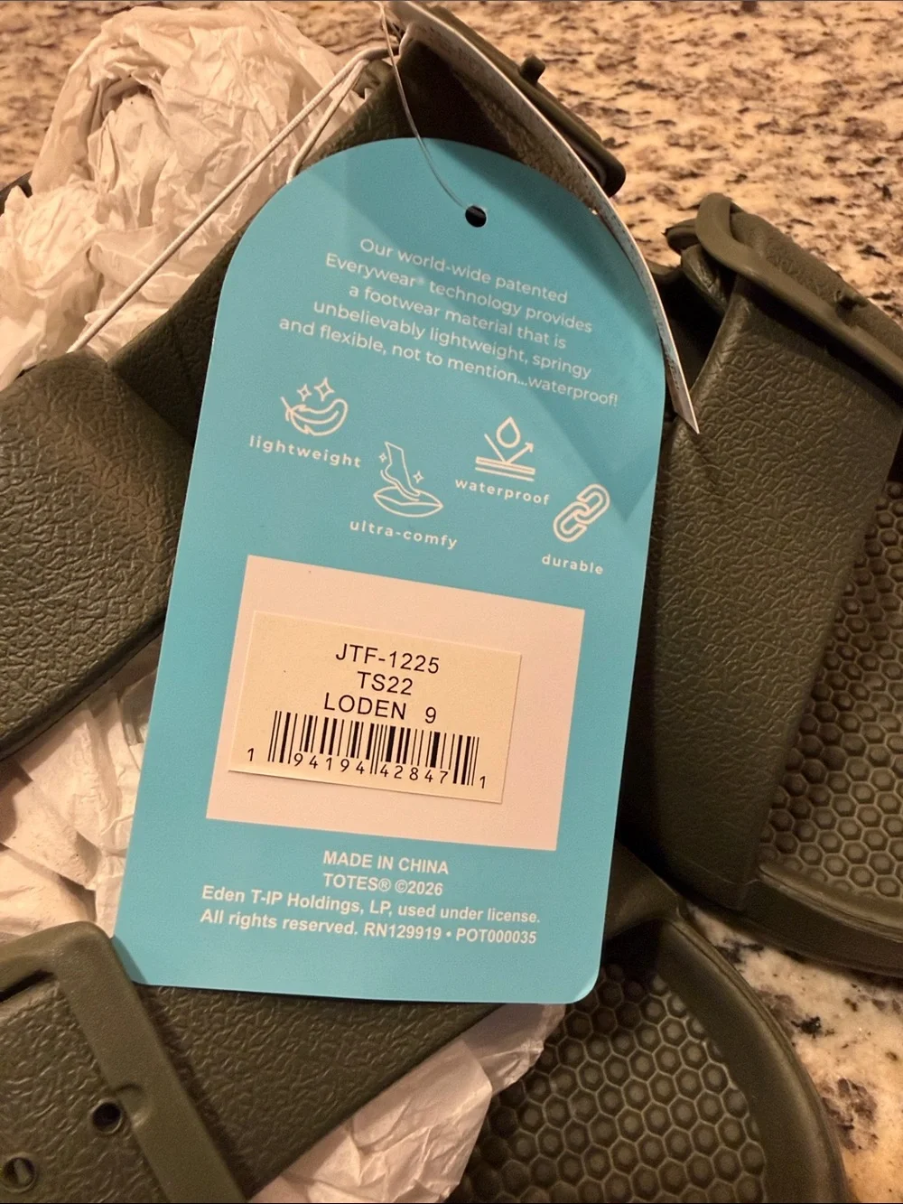 totes Olive Green Double Buckle Men’s Slide Sandals | Size 9 | NWT